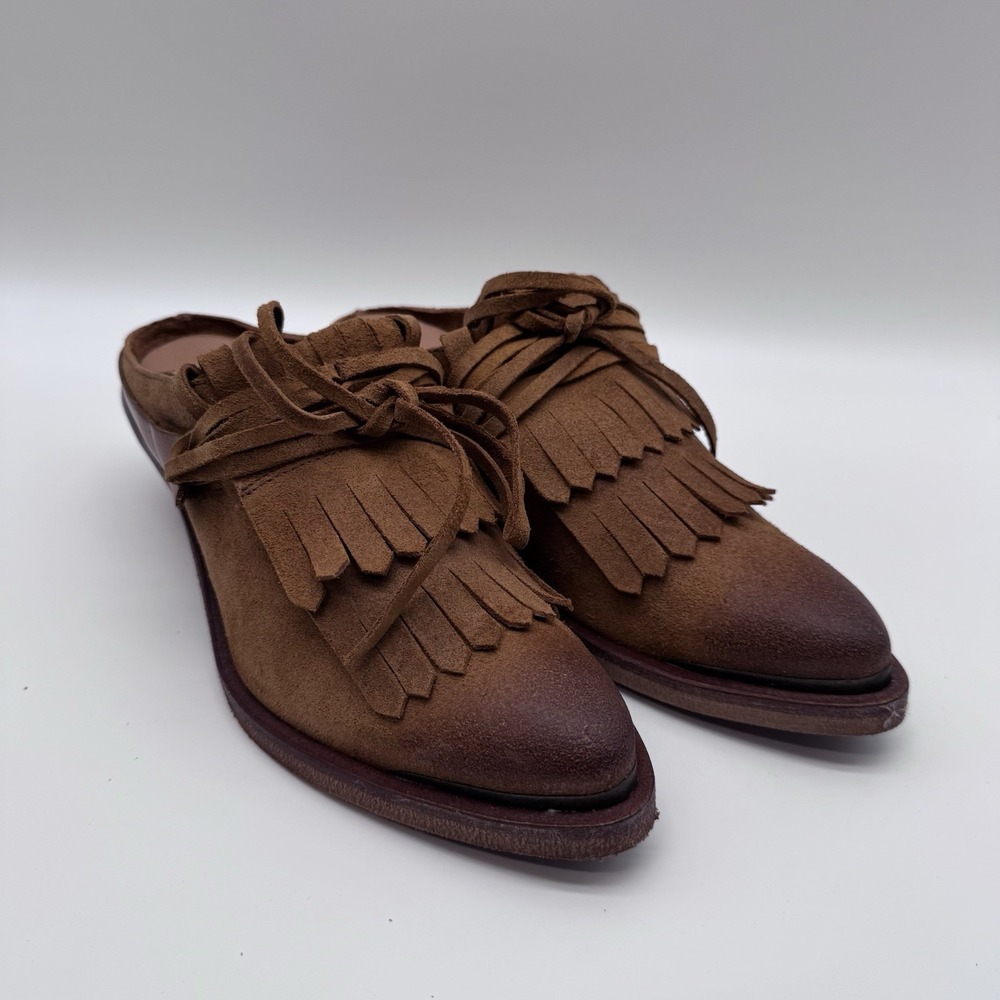 SixtySeven Womens Rancho Fringe Mules EU Sz 36 US 5.5-6 Brown Suede Heels NWOB